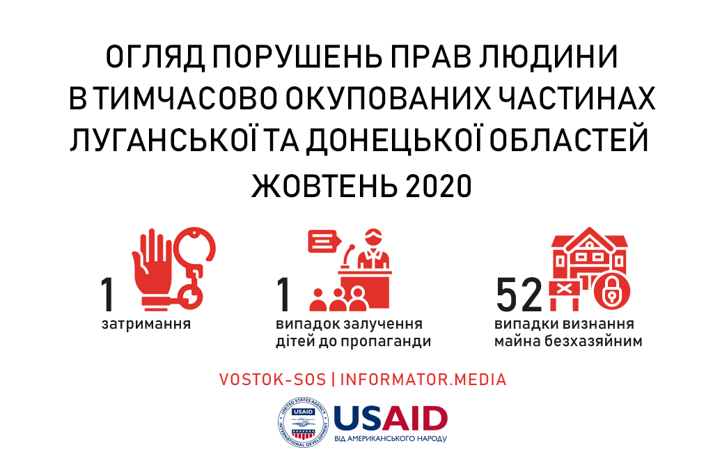 Затримання цивільних та залучення дітей до пропаганди: жовтневий огляд порушень прав людини на тимчасово окупованих територіях Донбасу | БФ «Схід SOS», картинка №1