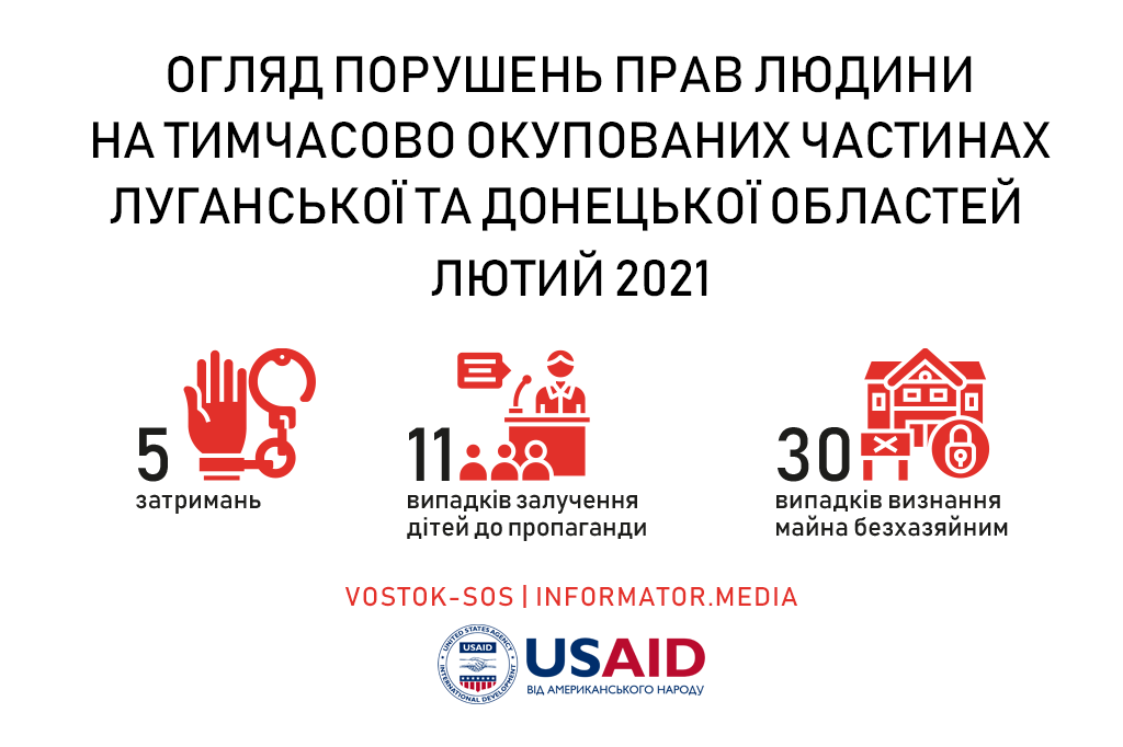 5 затримань та 11 випадків залучення дітей до пропаганди зафіксували на ТОТ Донбасу у лютому – звіт | БФ «Схід SOS», картинка №1