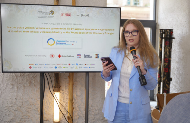 Керівниця відділу партнерств і фандрейзингу презентувала досвід БФ «Схід SOS» під час бізнес-сніданку «На сто років уперед: українська ідентичність як фундамент трикутника відновлення»